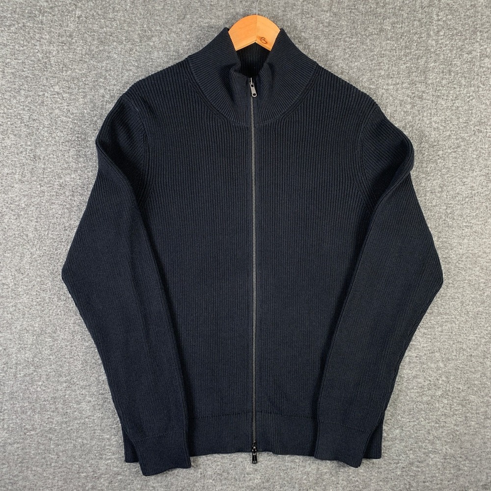 Todd Snyder Sweater Men Medium Black Ribbed Knit Cardigan Full Zip Luxury Modern